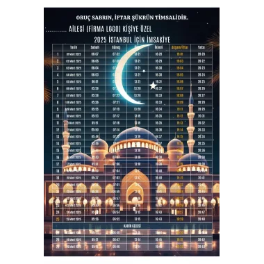 Ramazan İmsakiyesi Modern Kişiye Özel Tasarımlı Dijital Baskı 6 Adet A4 300 gr Model 8