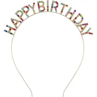 Rengarenk Kristal Taşlı Ekstra Lüks Gümüş Kaplama Happy Birthday Taç 16x17 Cm