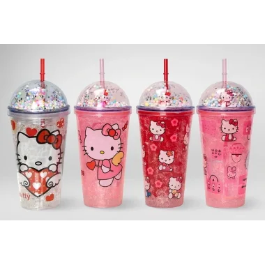 Sevimli Hello Kitty Işıklı Pipetli Boncuklu Suluk & Bardak 400 Ml Alk3145