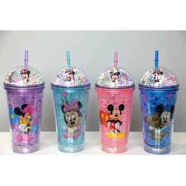 Sevimli Mickey Mouse Işıklı Pipetli Boncuklu Suluk & Bardak 400 Ml Alk3147