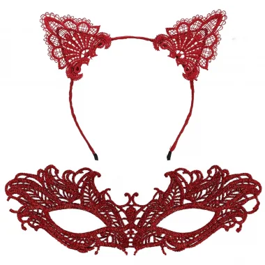 Şık Kırmızı Dantel Maske Ve Taç Seti 5 No – Maskeli Balo Özel Etkinlikler