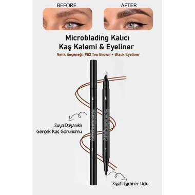 Suya Dayanıklı Çatal Uçlu Kaş Kalemi – 2’si 1 Arada Microblading Etkili Eyeliner & Kaş Kalemi