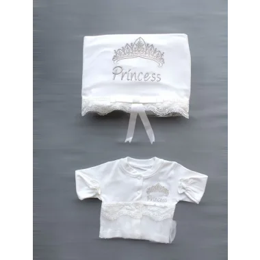 Taçlı Prensesim Nakışlı %100 Cotton Antibakteriyel 10lu Zıbın Takımı Hastane Çıkışı