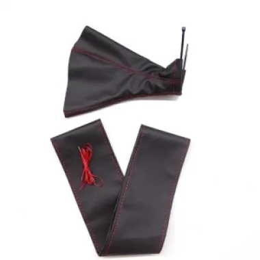 Tüm Araçlara Uyumlu Direksiyon Kılıfı Ve Vites Körüğü Siyah Deri Kırmızı Nakışlı