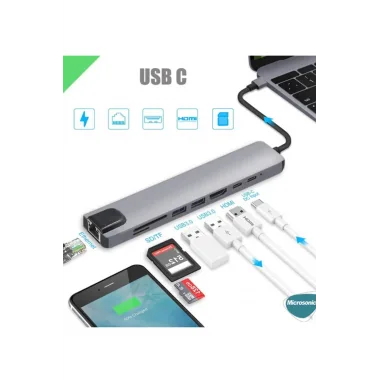 Type-c To Hdtv Multifunction Adapter 8 Port Kablo
