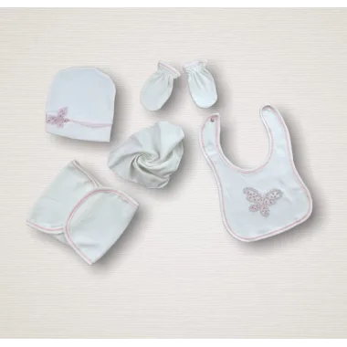 Uçan Kelebekler Nakışlı %100 Cotton Antibakteriyel 10lu Zıbın Takımı Hastane Çıkışı