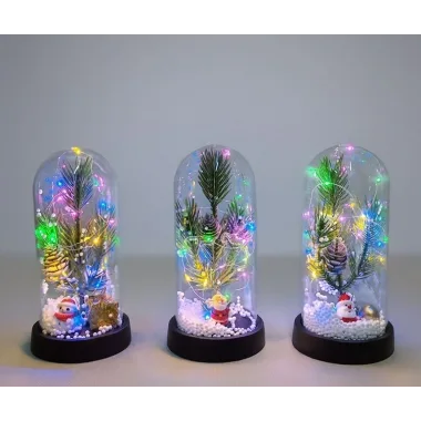 Yılbaşı Temalı Işıklı Dekoratif Cam Fanus Alk5074