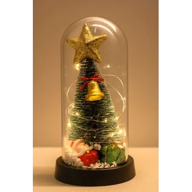 Yılbaşı Temalı Işıklı Dekoratif Cam Fanus Alk5078