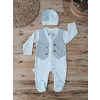0-3 3-6 6-9 Ay Şapkalı Yelek Detaylı Boydan Çıtçıt Erkek Bebek Tulumu