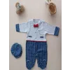 0-3 3-6 Ay Cep Saatli Kasketli Papyonlu Erkek Bebek Tulum