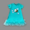 1-2-3 Yaş Arıcık Nakışlı Eteği Fırfırlı Jile Kız Çocuk Elbisesi