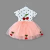 1-2-3 Yaş Payetli Kiraz Nakışlı Kiraz Etekli Kız Bebek Tütü Elbisesi