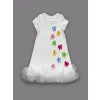 1-2-3 Yaş Renkli Kelebekler Nakışlı Eteği Fırfırlı Jile Çocuk Elbisesi