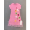 1-2-3 Yaş Renkli Kelebekler Nakışlı Eteği Fırfırlı Jile Çocuk Elbisesi