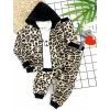 2-3-4-5 Yaş Kapşonlu Leopar Desenli Sweatli 3lü Kız Çocuk Takımı