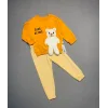2-3-4 Yaş Ayıcık Sallanan Ayak Desenli Likra Penye Kumaş Sweat Pantolonlu Kız Erkek 2li Çocuk Takımı