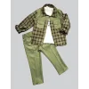 3-4-5 Yaş Cepli Pantolon Ekose Gömlek Uzun Kollu Sweat 3lü Erkek Çocuk Takımı