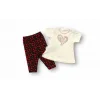 3-6 6-9 9-12 12-18 Ay Kalp Baskılı Uzun Kollu Sweatli 2li Kız Bebek Takımı
