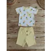 3-6 6-9 9-12 Ay Ananas Baskılı Şort Tişört 2 Li Kız Erkek Bebek Takımı