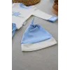3-6 6-9 9-12 Ay Full Star Nakışlı Şapkalı Uzun Kollu Sweat 3lü Erkek Bebek Takımı