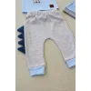 3-6 6-9 9-12 Ay Minik Dino Nakışlı Şapkalı Uzun Kollu Sweat 3lü Kız-erkek Bebek Takımı