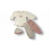 3-6 6-9 9-12 Ay Tb Çiçek Nakışlı Şapkalı Uzun Kollu Sweatli 3lü Kız Bebek Takımı