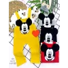 3-6-9-12 Ay Mickey Figürlü Uzun Kollu Baskılı Sweatli 2li Kız Erkek Bebek Salopet Takımı
