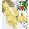 3-6-9-12 Ay Pooh Desenli Şapkalı Sweatli 3lü Kız Erkek Bebek Tulum
