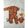 3-6-9-12 Ay Pooh Desenli Zebra Çizgili Şapkalı Sweatli 3lü Kız Erkek Bebek Tulumu(sarı)