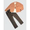 4-5-6 Yaş Kot Pantolonlu Nubukceketli Uzun Kollu Penye Sweat 3lü Erkek Çocuk Takımı
