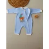 6-9 12-18 18-24 24-36 Ay Animal Nakışlı Bal Peteği Kumaş Es Fermuarlı Erkek Bebek Tulumu