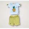6-9 9-12 12-18 Ay Ananas Nakışlı Kısa Kollu Sweatli Şortlu 2li Kız-erkek Bebek Takımı