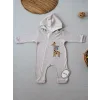 6-9 9-12 Ay Ef Çizgi Boy Fermuarlı Zürafa Nakışlı Kapşonlu Kız Erkek Bebek Tulumu