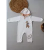 6-9 9-12 Ay Ef Çizgi Boy Fermuarlı Zürafa Nakışlı Kapşonlu Kız Erkek Bebek Tulumu