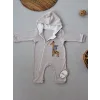 6-9 9-12 Ay Ef Çizgi Boy Fermuarlı Zürafa Nakışlı Kapşonlu Kız Erkek Bebek Tulumu