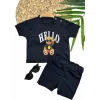 9-12-18-24 Ay Hello Gözlüklü Ayıcık Baskılı Şortlu Kısa Kollu Tişört 2li Erkek Bebek Takımı