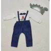 9-12-18 Ay Papyonlu Sweat Kot Pantolon 2li Erkek Bebek Salopet Takımı