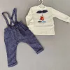 9-12-18 Ay Papyonlu Sweat Kot Pantolon 2li Erkek Bebek Salopet Takımı