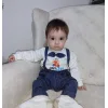 9-12-18 Ay Papyonlu Sweat Kot Pantolon 2li Erkek Bebek Salopet Takımı