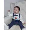9-12-18 Ay Papyonlu Sweat Kot Pantolon 2li Erkek Bebek Salopet Takımı