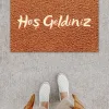 Dijital Baskı Dekoratif Hoş Geldiniz Kahverengi Kapı Önü Paspası K-1231