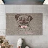 Dijital Baskı Gri Hug A Pug Yazılı Pembe Fiyonklu Gözlüklü Köpek Dekoratif Kapı Paspası K-2019