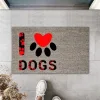 Dijital Baskı Gri Kırmızı Kalpli Patili I Love Dogs Dekoratif Kapı Paspası K-2076