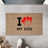 Dijital Baskı Kahverengi Kırmızı Kalpli I Love My Dog Dekoratif Kapı Paspası K-2016