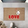 Dijital Baskı Kahverengi Kırmızı Love Yazılı Beyaz Köpek Dekoratif Kapı Paspası K-2013