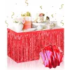 Kendinden Yapışkanlı Kırmızı Metalize Püsküllü Masa Eteği – 75 X 275 Cm Parti Süslemesi