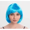 Turkuaz Açık Mavi Renk Düz Kesim Kısa Küt Parti Peruğu