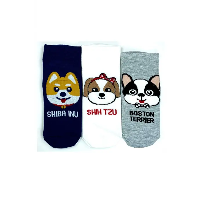 LYYN 3 Çift Sevimli Köpek Temalı Baskılı Yumuşak Kadın Bilek Çorap