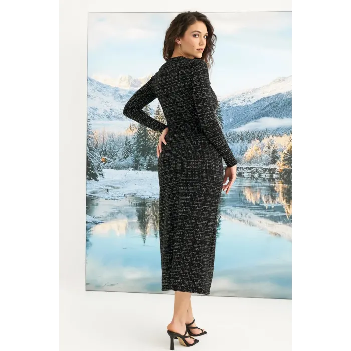 LYYN Desenli Uzun Kollu Elbise