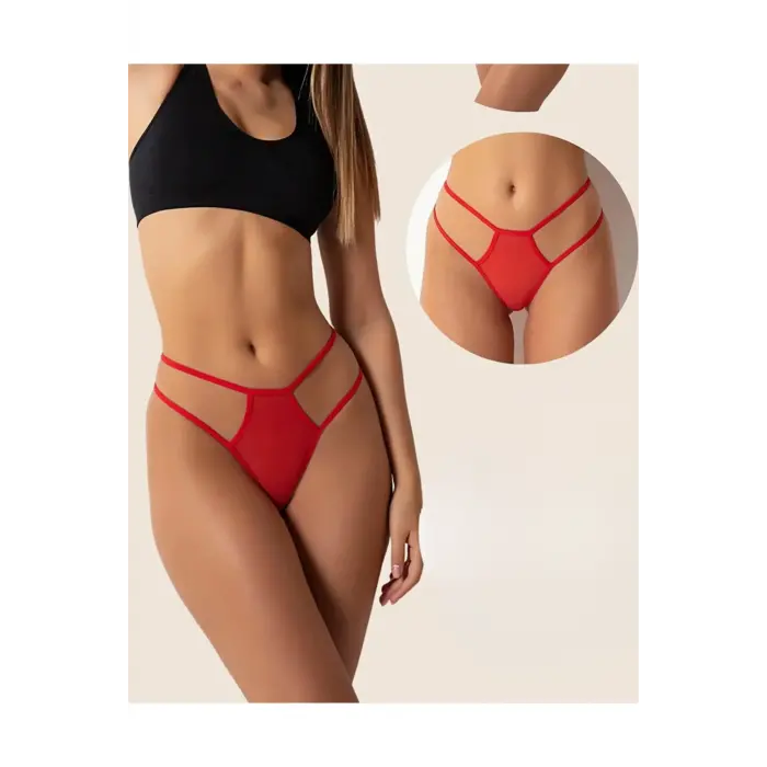 LYYN Fantazi Kırmızı Seksi Tül Kadın String - Fantezi Tanga